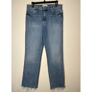 FREE PEOPLE Medium Wash Frayed Hem Straight Leg Ankle Jeans Boho Preppy Size 31